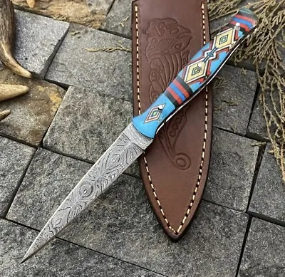 Collectible Double-Edged Damascus Steel Dagger Boot Knife Scottish Dirk Blade • $26.95