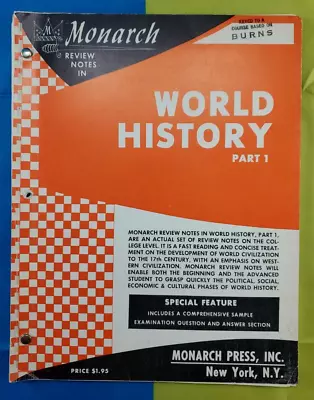 Monarch Review Notes In World History Part 1 Paperback 1962 FREE SHIPPING!!! • $25.46