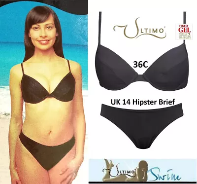 Ultimo Black 2 Section Cup Triple Liquid Gel Padded Push-up Bikini 36C + 14 • £32