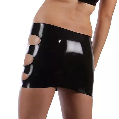 Brand New Latex Rubber Gummi Black Miniskirt With Open Hip (one Size)  • £14.39