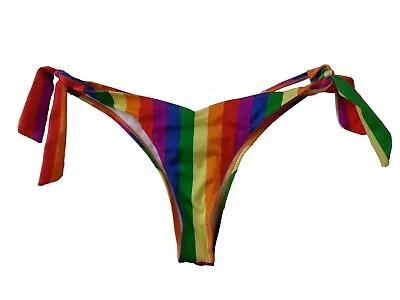 Bikini Bottoms Size 12 Rainbow Thong Brazillian High Leg Holiday Swimwear Briefs • £5.99