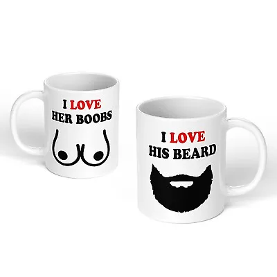 Valentines Christmas Love His And Hers Him Beard & Boobs Coffee Tea Mug Set Gift • £12