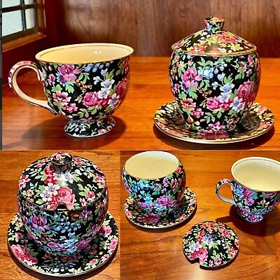 Rare Vintage Royal Winton Chelsea Teacups & Lidded Sugar Bowl With Saucer 4pc • $179