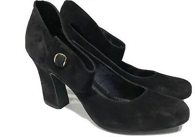 B Makowsky Womens Size 9.5 M Mary Jane Pumps Black Suede Saxon Triangle Heels • $36
