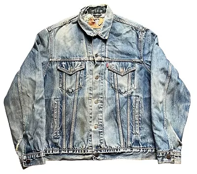 Levi’s 70503 Vintage Jacket XL Blue Wash Denim Distressed Trucker Men’s • £27.50