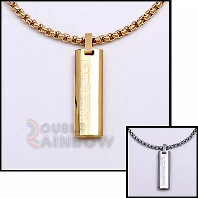 Men Stainless Steel Gold Silver Lord Prayer Pendant 3.5mm Box Necklace Chain#17 • $14.99