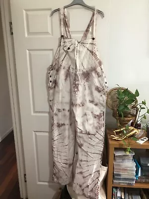 Tree Of Life Cotton Natural Pink Tie Dye LONG TALL Overalls XL NEW 🌻 NEPAL $65 • $45