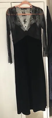 Zara Black Velvet And Lace Midi Dress. Gorgeous. Size Large. Party Formal. • £32