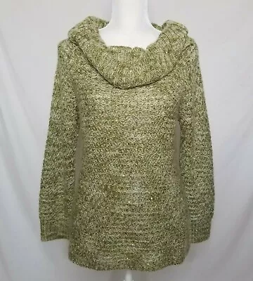Chicos Womens Sz 0 Cowl Neck Sweater Sequin Embellished Mohair Blend Pullover • $17.99