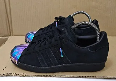 NEW ADIDAS SUPERSTAR 80's TRAINERS SIZE UK 4 BLACK SUEDE RAINBOW METAL TOES • £65