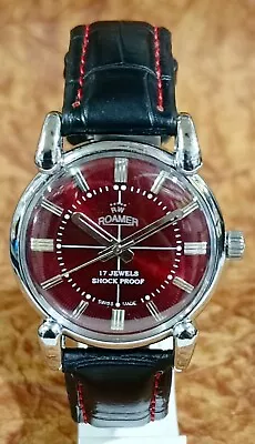 Antique Swiss Vintage Roamer ST96 17 Jewels Hand Wind Red Dial Mens Wristwatch • $43.95