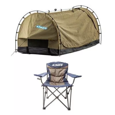 Adventure Kings Deluxe Escape Single Swag + Throne Camping Chair Rated To 300kg • $153.95