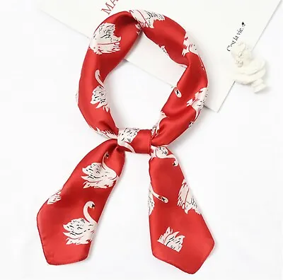 Women Girl Satin Red Swan Bandana Hair Band Headband Head Wrap Neck Scarf • $13.50