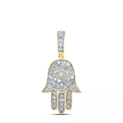 10kt Yellow Gold Mens Round Diamond Hamsa Eye Fatima Charm Pendant 1/4 Cttw • $202.85