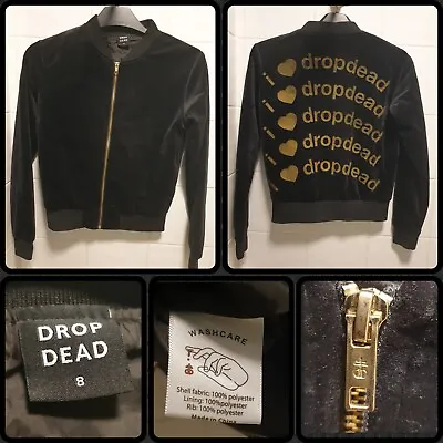 I ♡ Drop Dead Womens Jacket UK 8 Black Graphic 100% Soft Polyester Bomber Jacket • $49.31