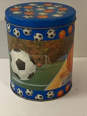 Vintage Sports Theme Tin Cookie Tin Basketball Soccer Baseball • $8.15