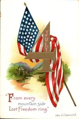 AMERICAN FLAG RIVER SCENE On A/S CLAPSADDLE Vintage Unused PATRIOTIC Postcard • $7.99