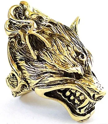 $28.79 • Buy Werewolf Grinning Wolf Wild Animal Gold Brass Big Ring