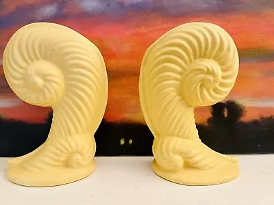 Pair Vintage Haeger Pottery Matte Yellow Fiddlehead Fern Vases Art Deco • $19.99