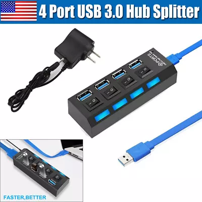 4 Port USB 3.0 Multi Hub Splitter High Speed ON/OFF Switch For Desktop Laptop PC • $9.92