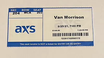 VAN MORRISON Ticket Stub 9/25/2021 Fiddler's Green Denver Englewood Colorado • $19.99