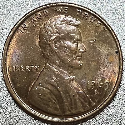 Doubling  **In God We Trust **1969 S Double Die Obv/Rev Lincoln Penny Reverse • $69.13
