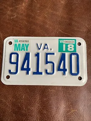 $14.95 • Buy 2018 Virginia Motorcycle 🏍 License Plate VA Tag # 941540