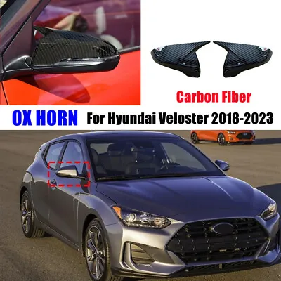 For Hyundai Veloster 2018-2023 OX Horn Style Carbon Fiber Side Mirror Cover Cap • $38.99