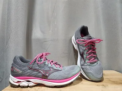 Mizuno Wave Rider 20 Women's Size 8 Running Sneakers Shoes Gray Pink Lace Up • $14