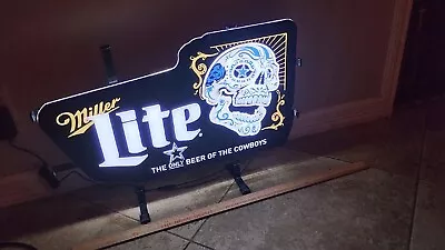 Miller Lite Beer Sign Dallas Cowboys Texas  NFL Sugar SKULL Led Wall BAR SIGN • $399