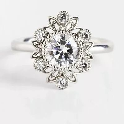 2Ct Round Cut Lab-Created Diamond Flower Wedding Ring 14K White Gold Plated • $93.50