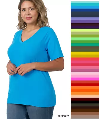 $9.77 • Buy Plus Size Zenana V Neck TShirt Relaxed Short Sleeve Top  STORE CLOSING