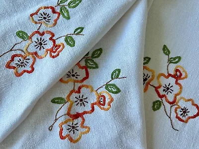 Vintage Linen Tablecloth Hand Embroidery Bobbin Lace Trim 148cm / 58  • $45