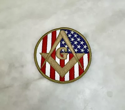 MASONIC LOGO AMERICAN FLAG EMBROIDERED PATCH Iron-on FREEMASON SQUARE COMPASS • $6.25