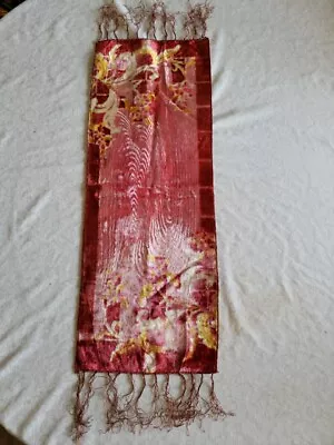 Antique Art Nouveau Velvet Fringe Buffet Scarf Table Runner 33-1/4” X 12-1/2” • $10