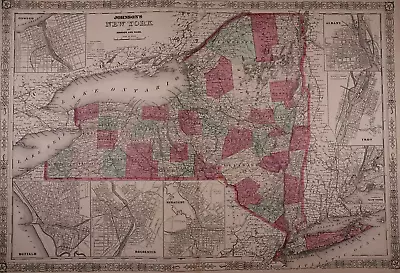 Old Antique 1866 Johnson Atlas Map ~ NEW YORK STATE - LONG ISLAND ~ Free S&H • $45.95