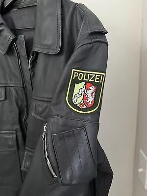 Vintage German Black Leather Polizei Police Jacket Sz 36 • $150
