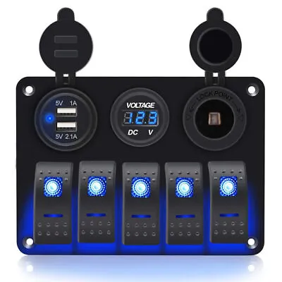 $32.79 • Buy 5 Gang 12V Switch Panel Control Dual USB ON-OFF Toggle For Car Truck RV Marine