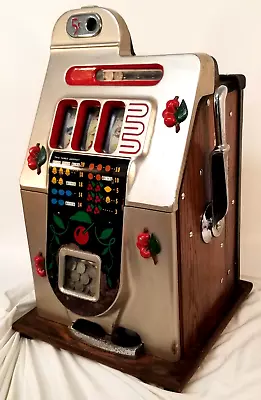 $1850 • Buy Vintage Mills Novelty Co Black Red Cherry 5 Cent Antique Slot Machine VIDEO 1950