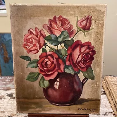 1940 Vintage Dutch Artist Roses Still Life Painting With Provenance Boheemen • $78