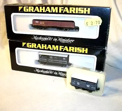 £4.99 • Buy PECO & Graham Farish, GWR Cattle Truck & Brake Van & BR 6 Plank Wagon. Boxed GB