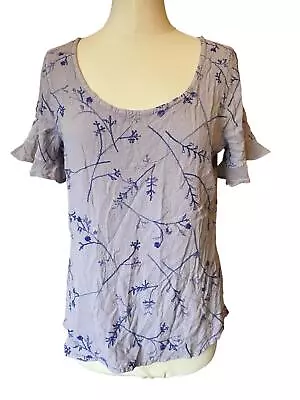 Ghost Blouse Lilac Vintage Floral Frill Sleeve Embroidered Top Size Medium BNWT • $39.17