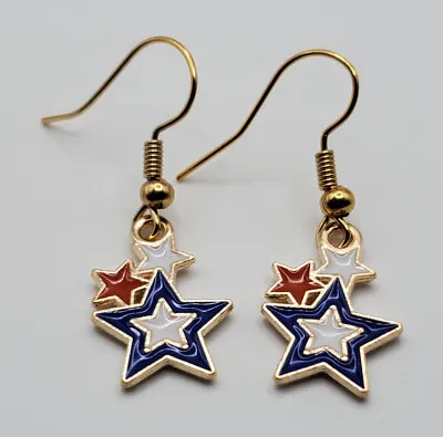 Red White And Blue Star Fishhook Earrings • $2.49