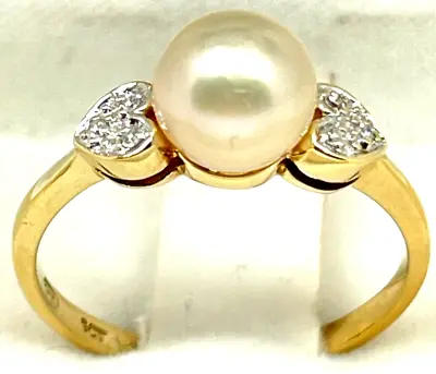 Stunning 9K Yellow Gold Pearl & 0.05ct Diamond Ladies Engagement Rings 9ct 375 • $49