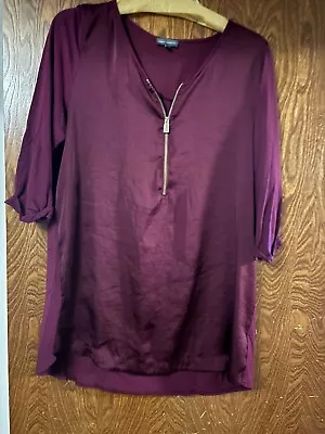 Vince Wine Maroon Stretch Satin Blouse Shirt. Zipper. Women’s Sz Large. • $14