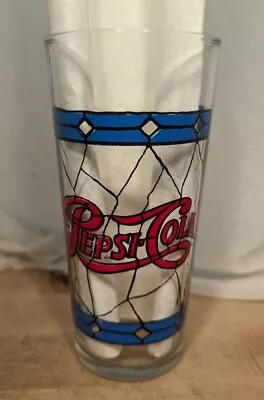 Vintage Pepsi Cola Tiffany Style Drinking Glass Blue Diamond Stained Tumbler • $9.95