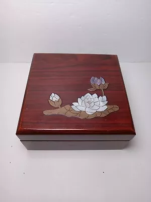 Vintage Wooden Box With I Believe Mother Of Pearl Trinket Jewelry  Made InKorea • $20