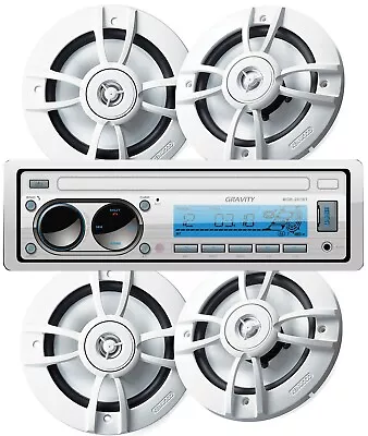 Gravity Marine Boat AM FM Media Receiver + 4x Kenwood KFC-1633MRW 6.5  Speakers • $169.99