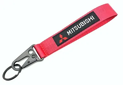 JDM MITSUBISHI RED Racing Keychain Metal Key Ring Hook Strap Lanyard Nylon  • $8