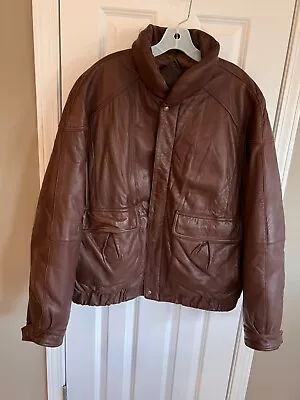 Vintage EDDIE BAUER Leather Jacket Goose Down Fill Bomber Coat Full Zip Mens XL • $39.95